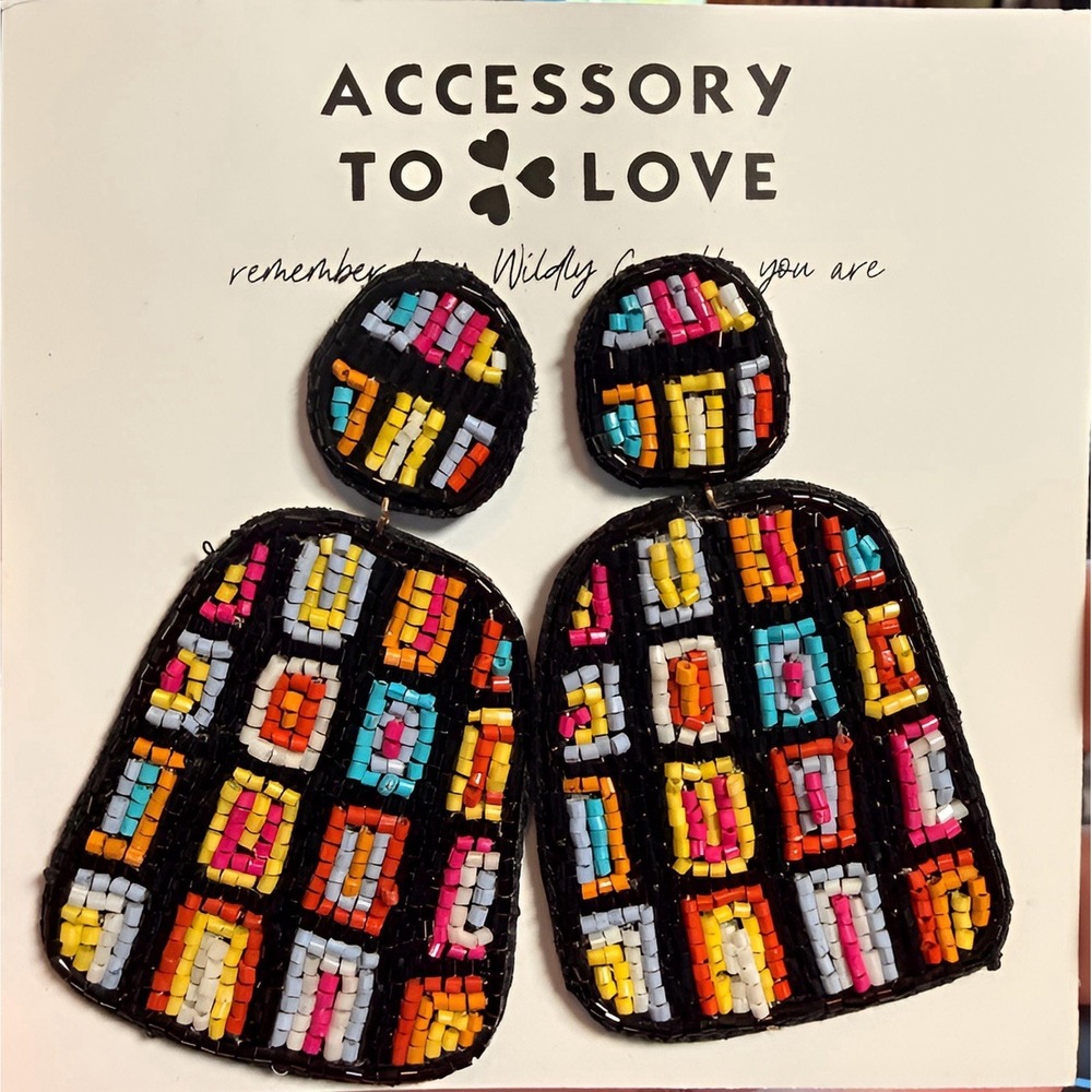 Boho Granny Square Earrings Colorful Festival Handmade Statement Dangle - Picture 3 of 4